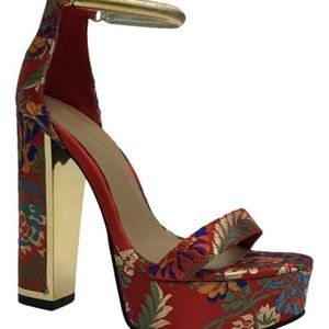 Bamboo Red Floral Inclined Platform Heels